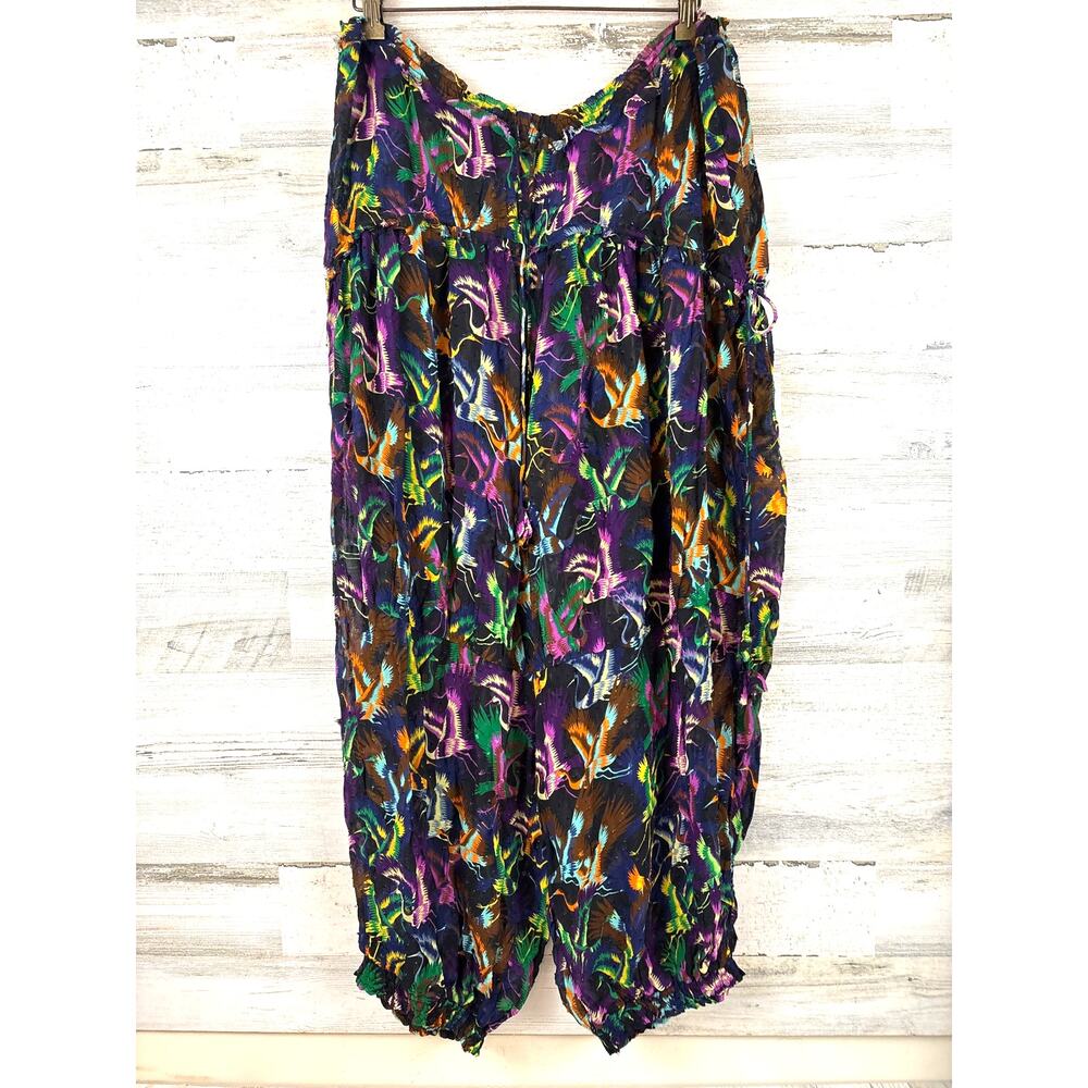 Anthropologie Womens S Purple Multi Sheer Oversized Harem Pants Tie Waist Boho